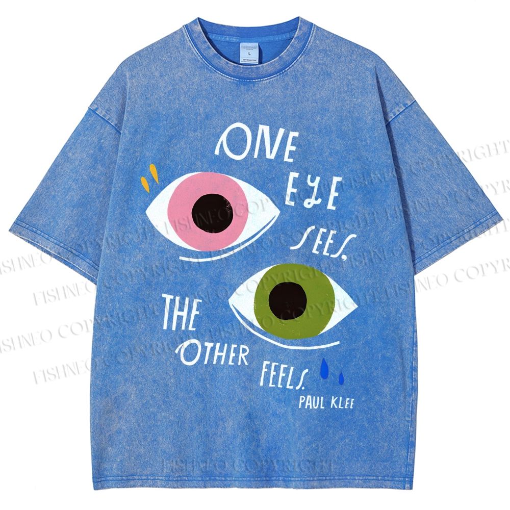 Unisex Bauhaus Geometric Eyes Printed Washed Tee