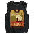 Unisex Fancy Cat Printed Washed Tank Top