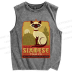 Unisex Fancy Cat Printed Washed Tank Top