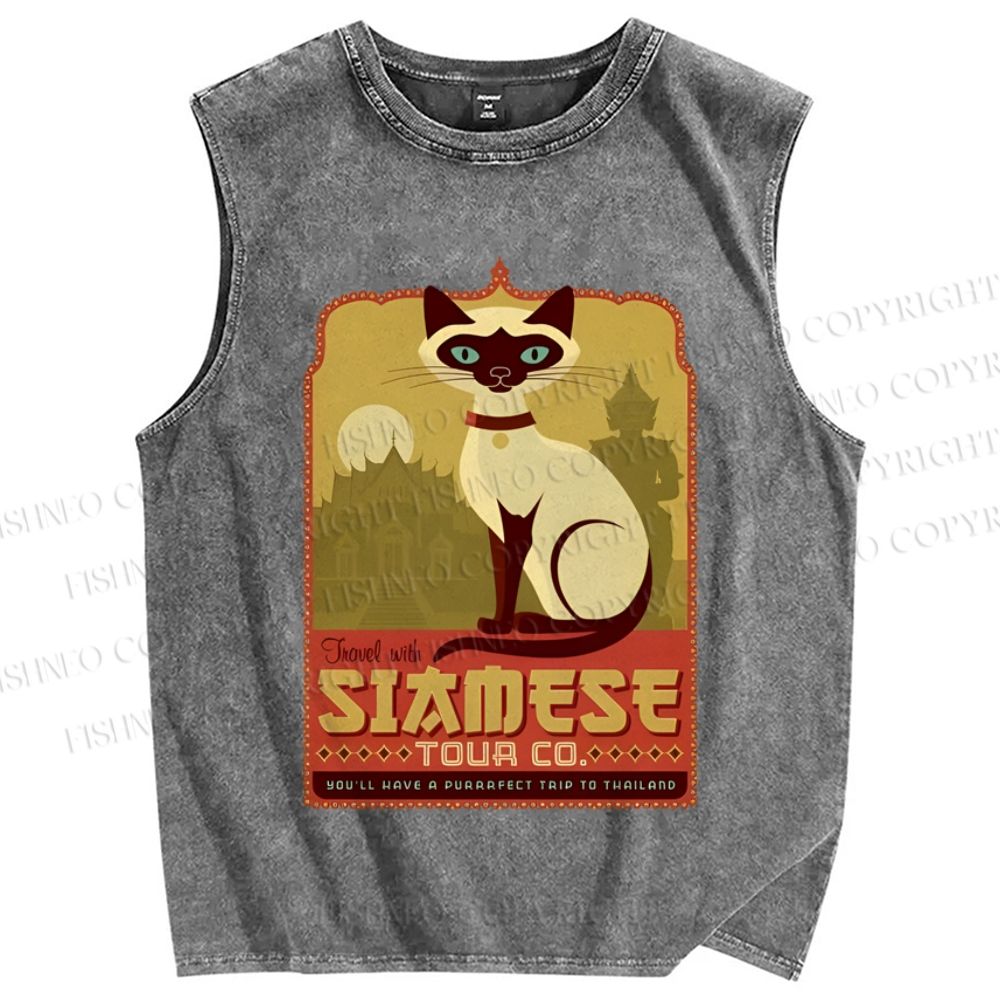 Unisex Fancy Cat Printed Washed Tank Top