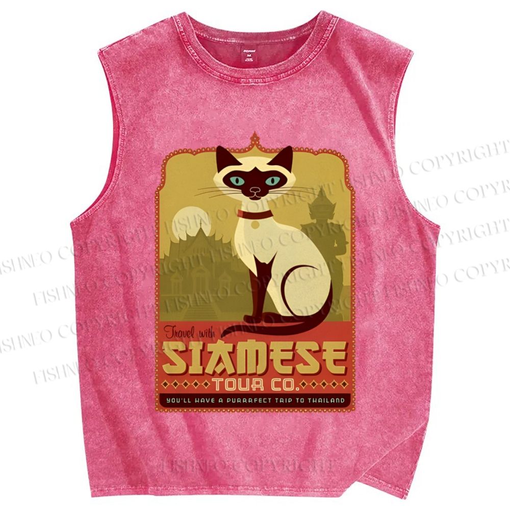 Unisex Fancy Cat Printed Washed Tank Top