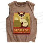 Unisex Fancy Cat Printed Washed Tank Top