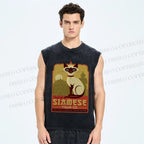 Unisex Fancy Cat Printed Washed Tank Top