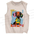 Unisex Dachshund Dog Printed Washed Tank Top