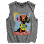 Unisex Dachshund Dog Printed Washed Tank Top