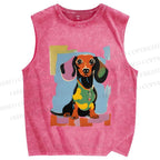 Unisex Dachshund Dog Printed Washed Tank Top