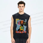 Unisex Dachshund Dog Printed Washed Tank Top