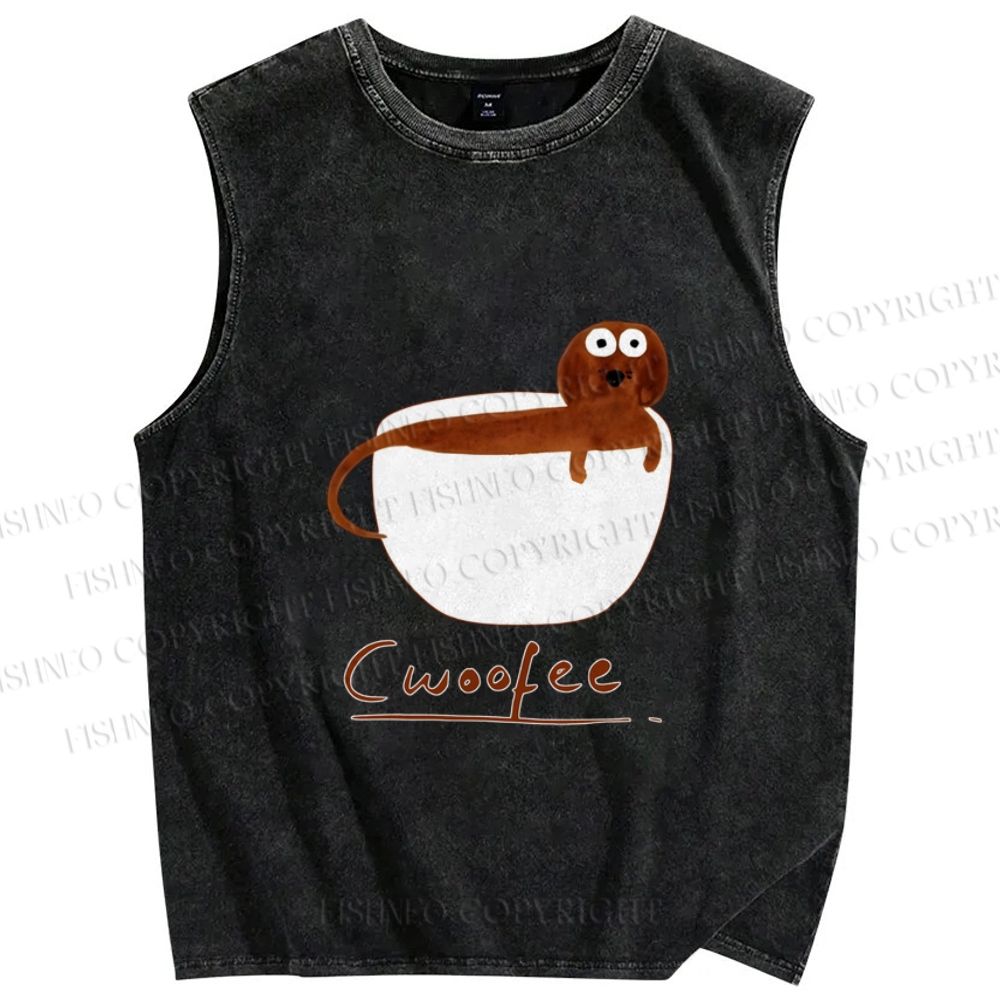 Unisex Dachshund Dog in Mug Cwoofee Printed Washed Tank Top