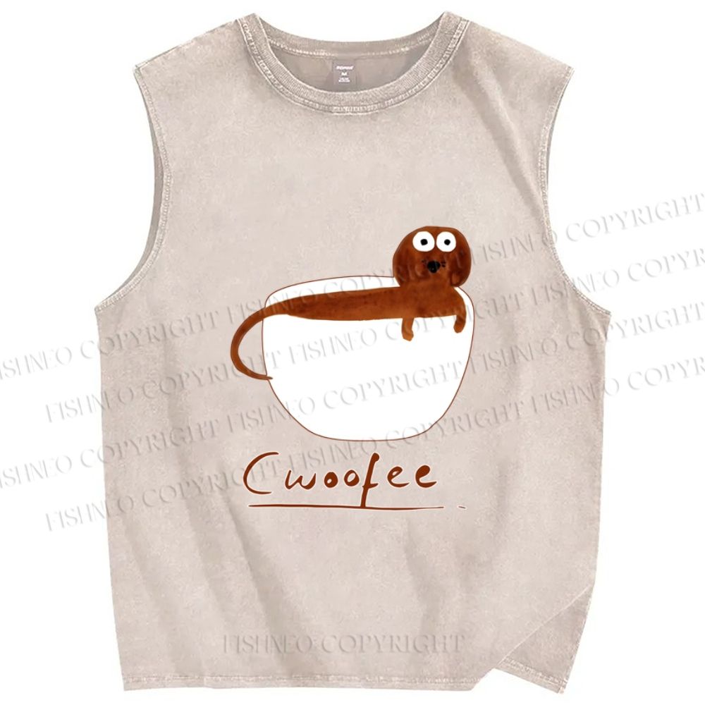 Unisex Dachshund Dog in Mug Cwoofee Printed Washed Tank Top