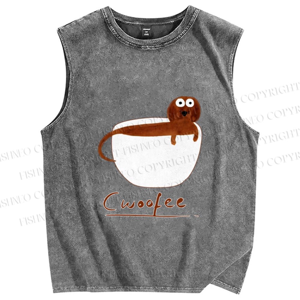 Unisex Dachshund Dog in Mug Cwoofee Printed Washed Tank Top