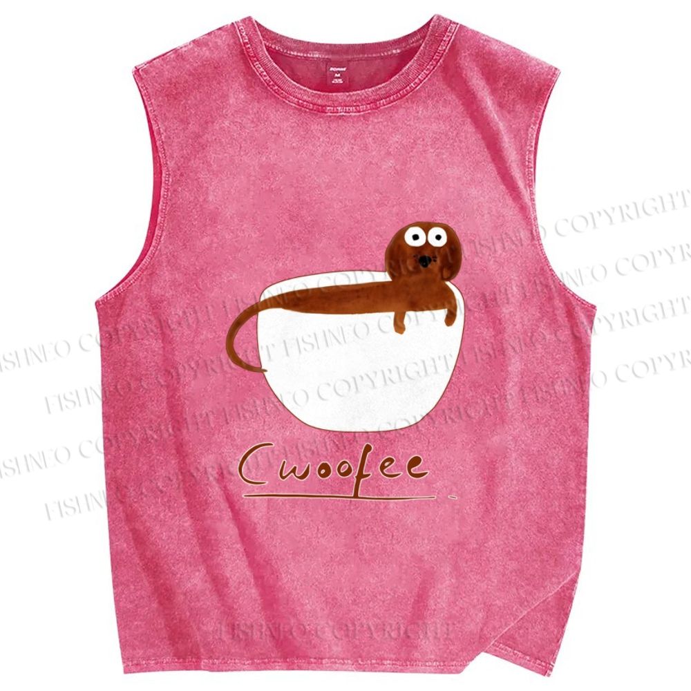 Unisex Dachshund Dog in Mug Cwoofee Printed Washed Tank Top