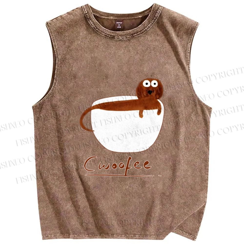 Unisex Dachshund Dog in Mug Cwoofee Printed Washed Tank Top
