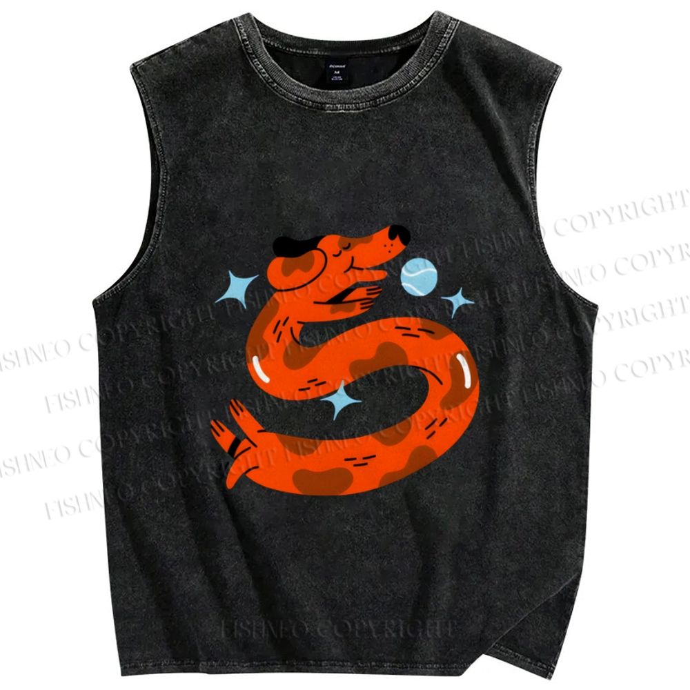 Unisex Dachshund Dog Sausage Printed Washed Tank Top