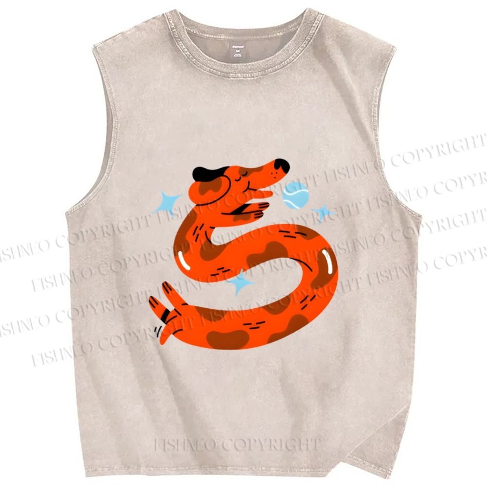 Unisex Dachshund Dog Sausage Printed Washed Tank Top