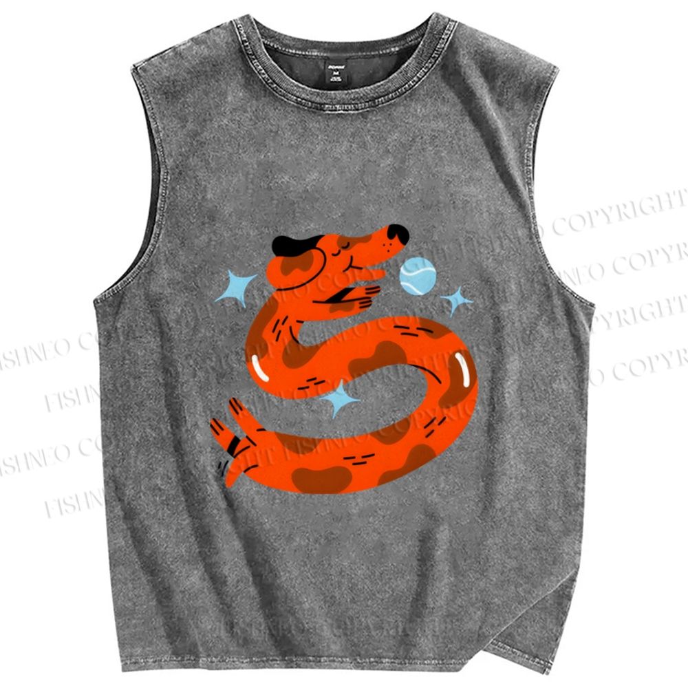 Unisex Dachshund Dog Sausage Printed Washed Tank Top