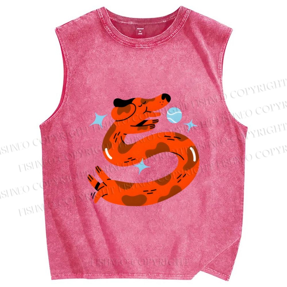Unisex Dachshund Dog Sausage Printed Washed Tank Top