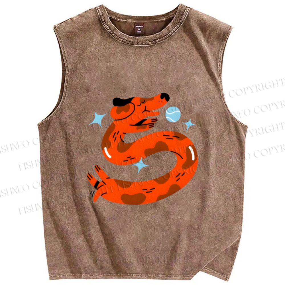 Unisex Dachshund Dog Sausage Printed Washed Tank Top