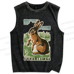 Unisex Vintage Rabbit Printed Washed Tank Top
