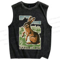 Unisex Vintage Rabbit Printed Washed Tank Top