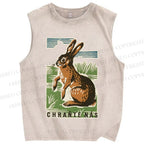 Unisex Vintage Rabbit Printed Washed Tank Top