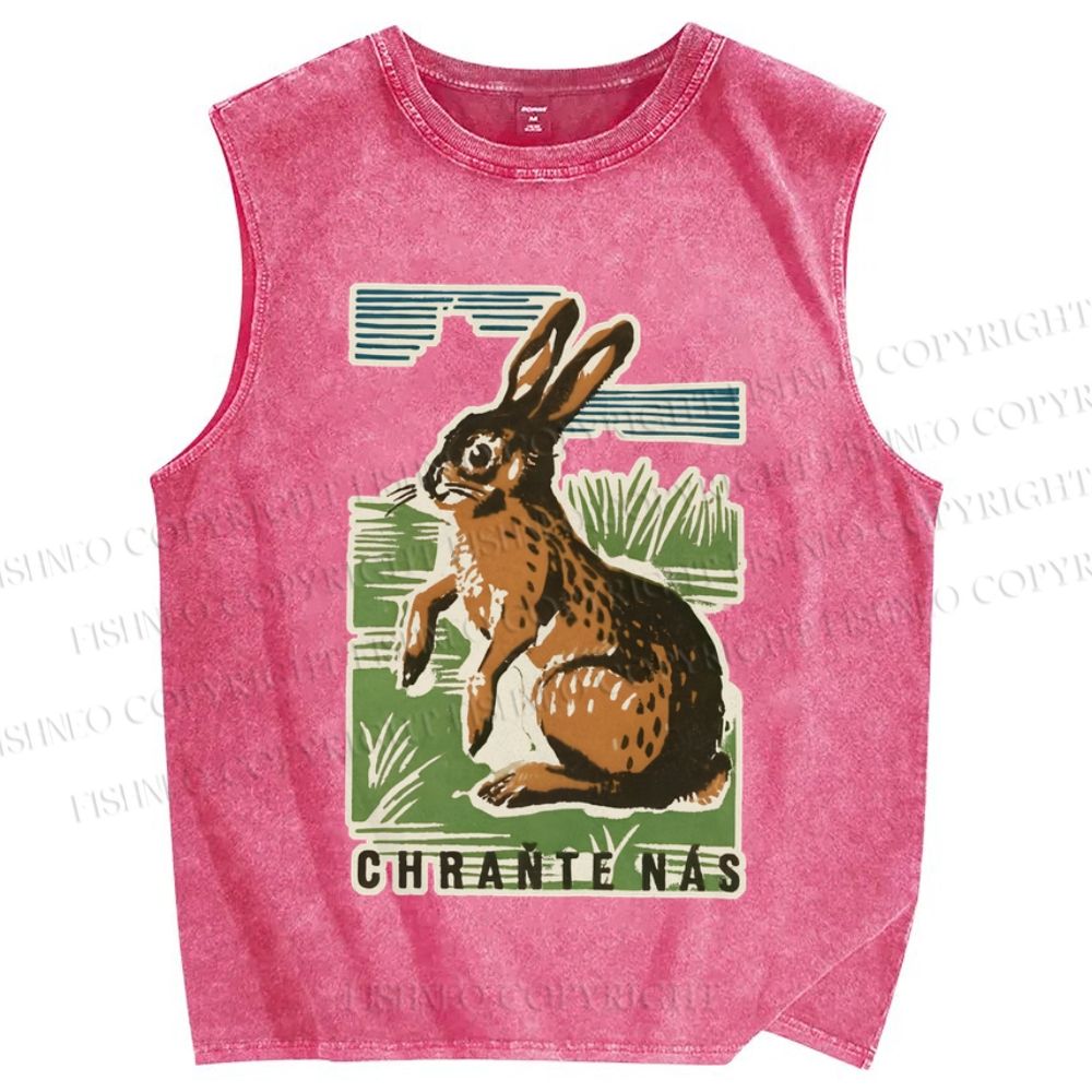 Unisex Vintage Rabbit Printed Washed Tank Top