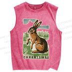 Unisex Vintage Rabbit Printed Washed Tank Top