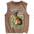 Unisex Vintage Rabbit Printed Washed Tank Top