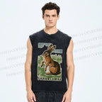 Unisex Vintage Rabbit Printed Washed Tank Top