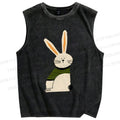 Unisex Cartoon Rabbit Printed Washed Tank Top
