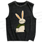 Unisex Cartoon Rabbit Printed Washed Tank Top