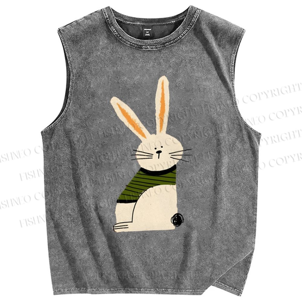 Unisex Cartoon Rabbit Printed Washed Tank Top