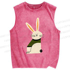 Unisex Cartoon Rabbit Printed Washed Tank Top