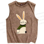 Unisex Cartoon Rabbit Printed Washed Tank Top