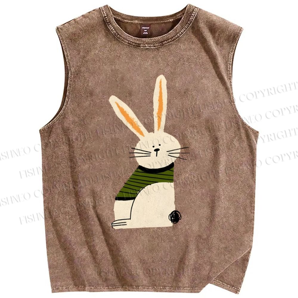 Unisex Cartoon Rabbit Printed Washed Tank Top