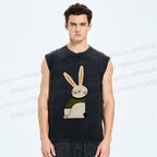 Unisex Cartoon Rabbit Printed Washed Tank Top