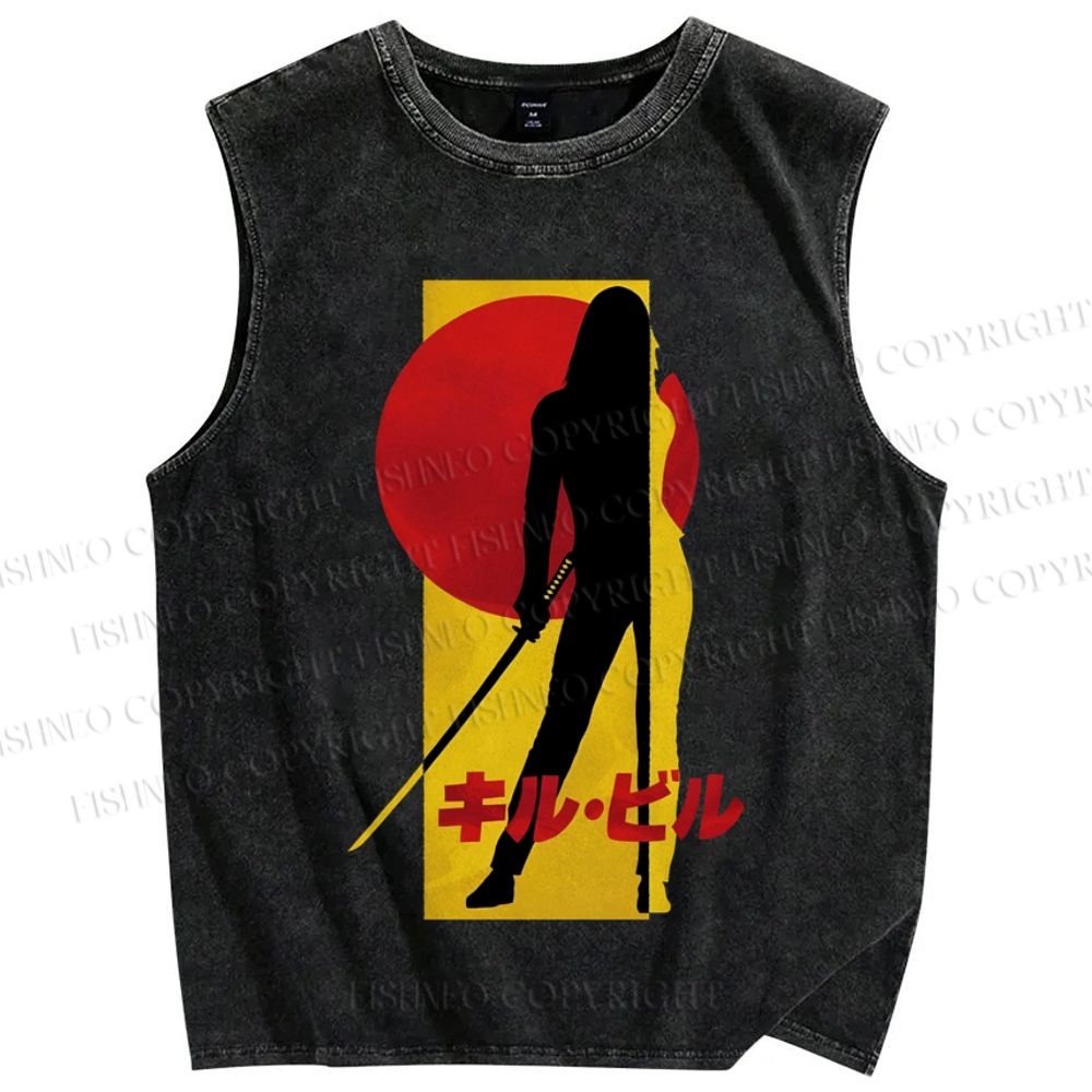 Unisex Kill Bill Japanese Graffiti Printed Washed Tank Top