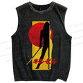 Unisex Kill Bill Japanese Graffiti Printed Washed Tank Top
