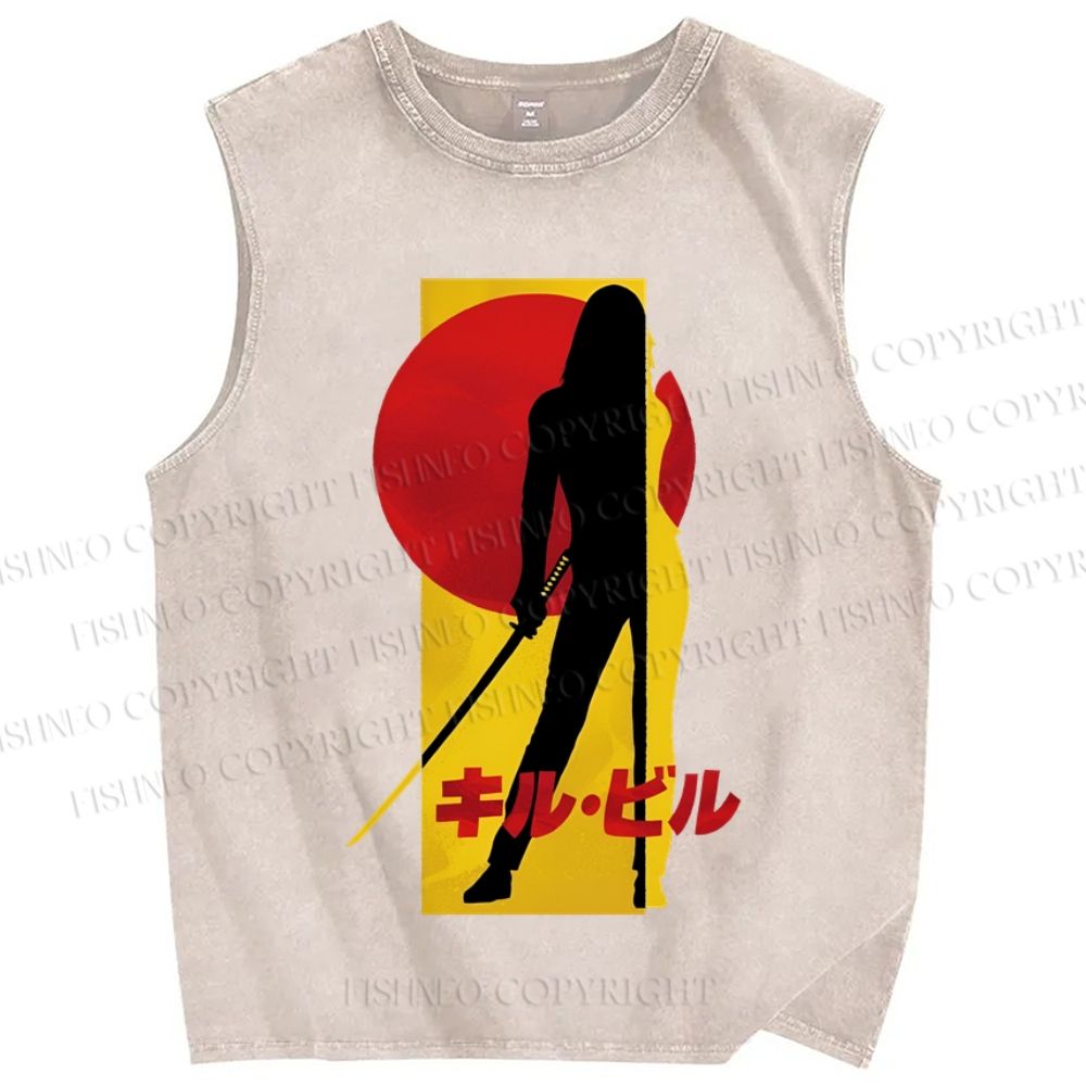 Unisex Kill Bill Japanese Graffiti Printed Washed Tank Top