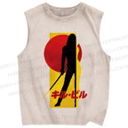 Unisex Kill Bill Japanese Graffiti Printed Washed Tank Top