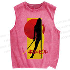 Unisex Kill Bill Japanese Graffiti Printed Washed Tank Top