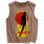 Unisex Kill Bill Japanese Graffiti Printed Washed Tank Top