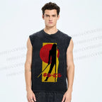 Unisex Kill Bill Japanese Graffiti Printed Washed Tank Top