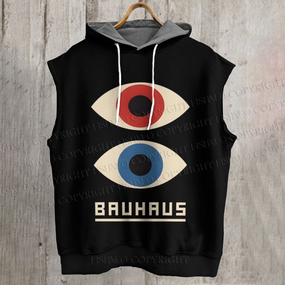Unisex Bauhaus Geometric Eyes Printed Sleeveless Hoodie