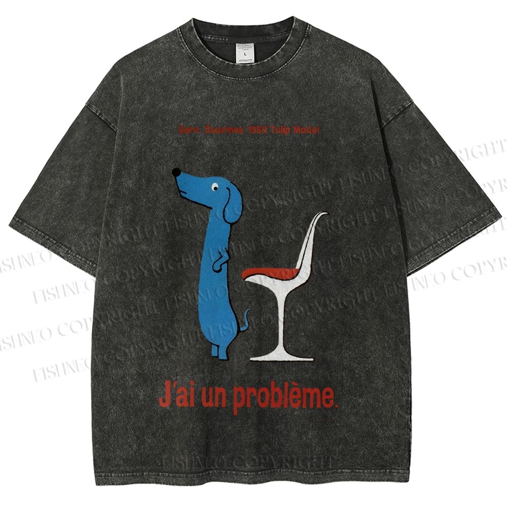 Unisex Dachshund Dog Tulip Chair Printed Washed Tee