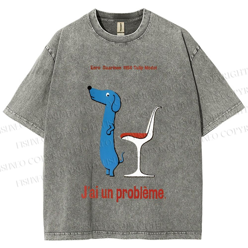 Unisex Dachshund Dog Tulip Chair Printed Washed Tee