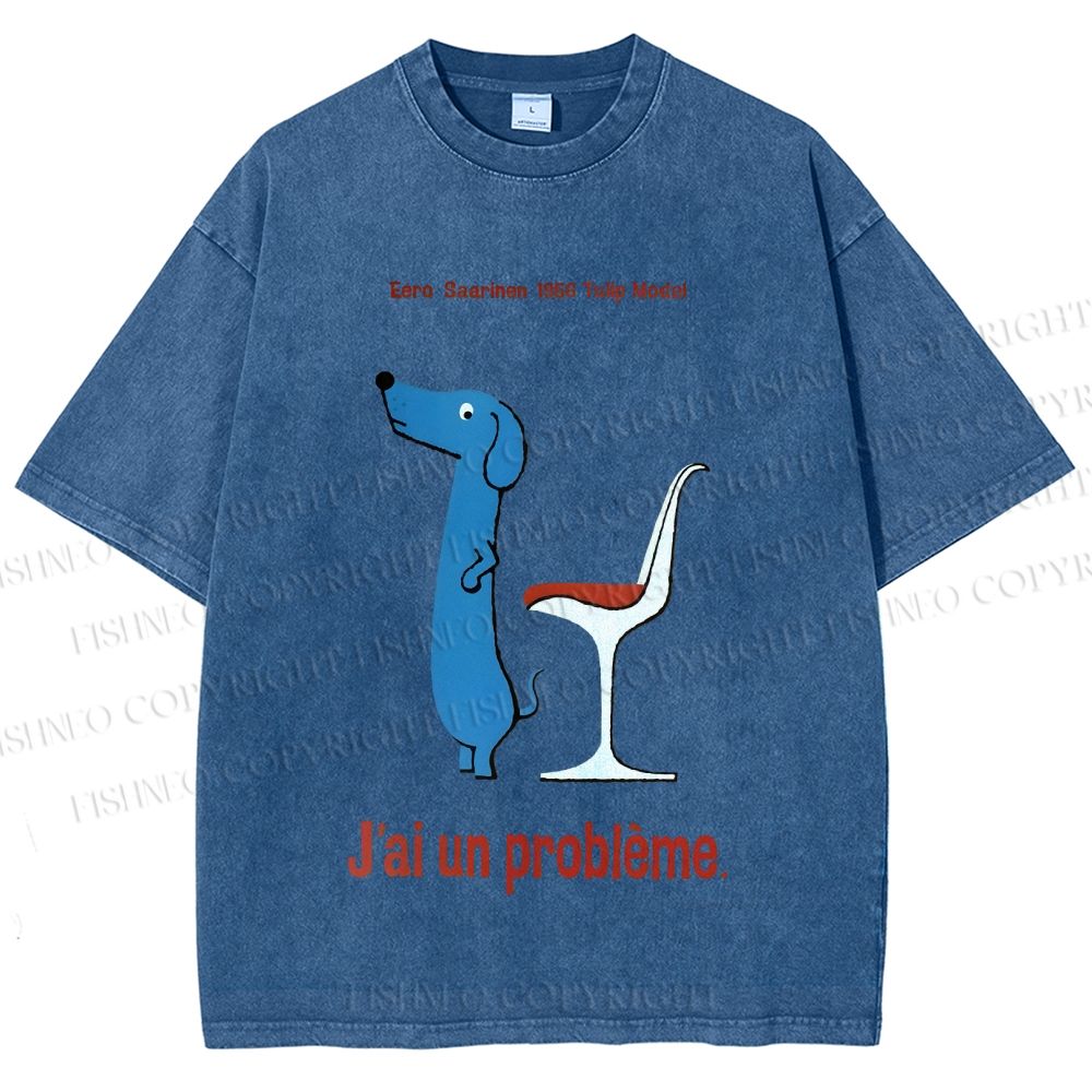 Unisex Dachshund Dog Tulip Chair Printed Washed Tee