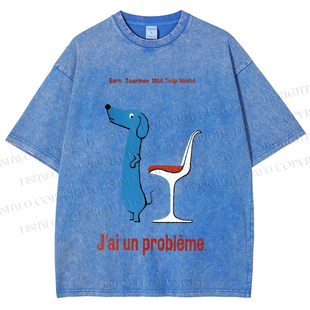 Unisex Dachshund Dog Tulip Chair Printed Washed Tee