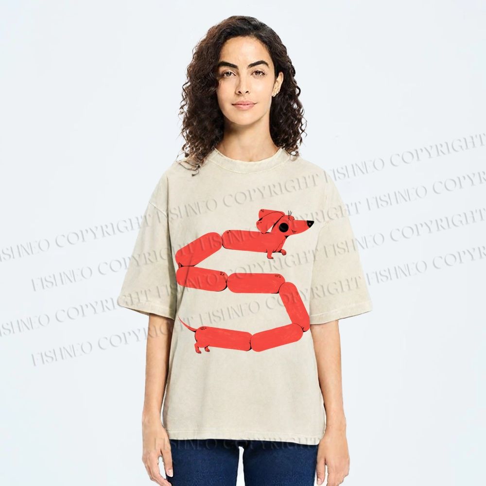 Unisex Dachshund Dog Printed Washed Tee