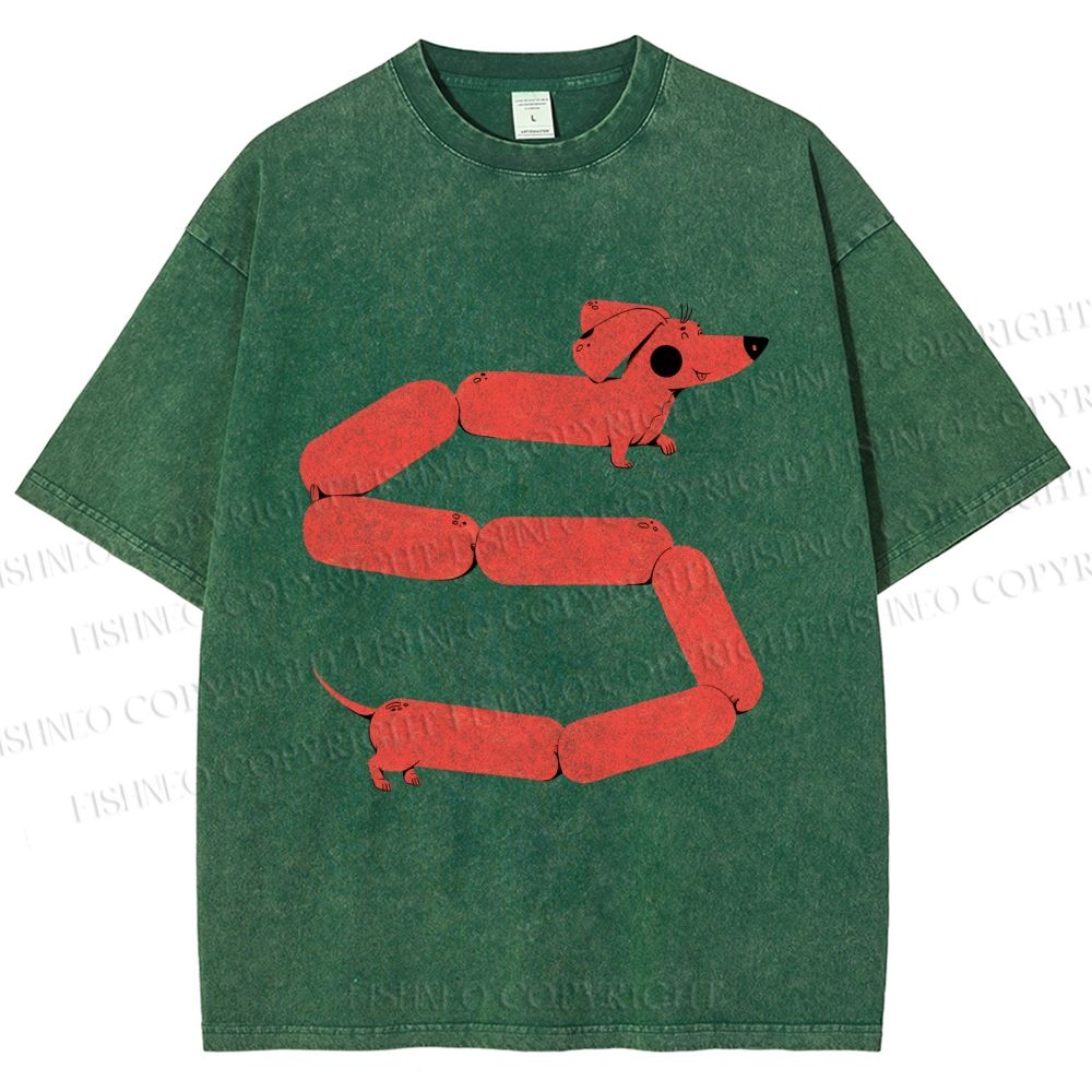 Unisex Dachshund Dog Printed Washed Tee
