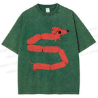 Unisex Dachshund Dog Printed Washed Tee